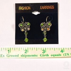 Silver Butterfly Crystal Drop Earrings – Brand New / Dangling Style Fashion